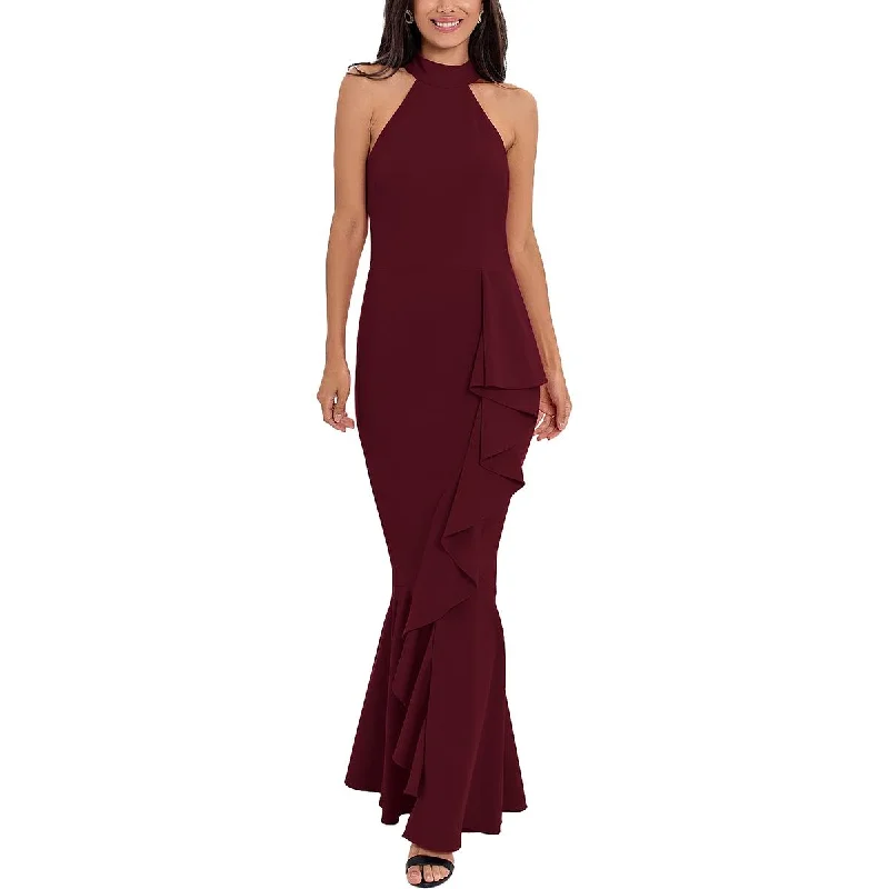 Betsy & Adam Womens Crepe Mock-Neck Evening Dress