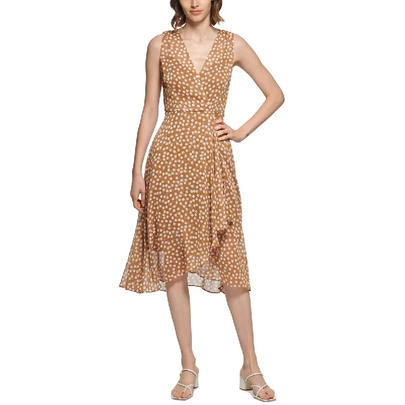 Calvin Klein Womens Chiffon Polka Dot Sheath Dress