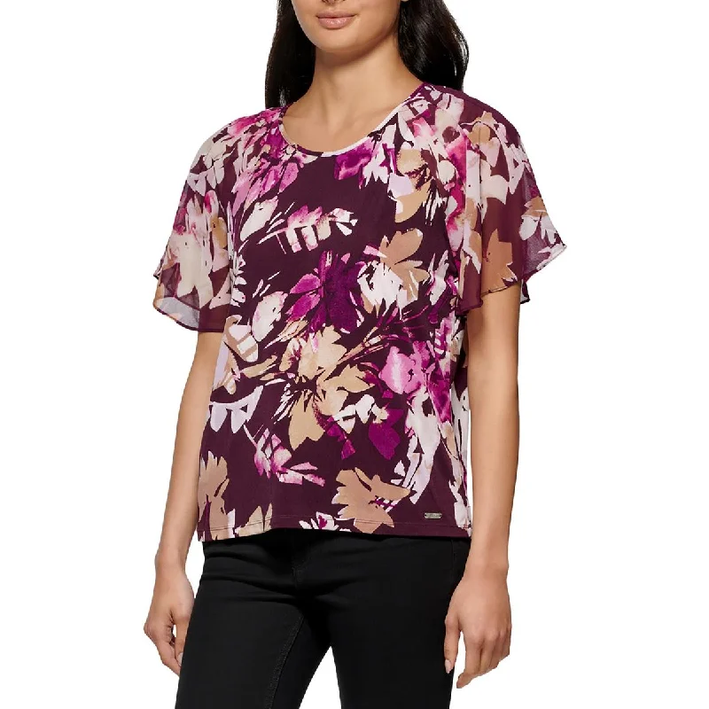 Calvin Klein Womens Chiffon Printed Blouse