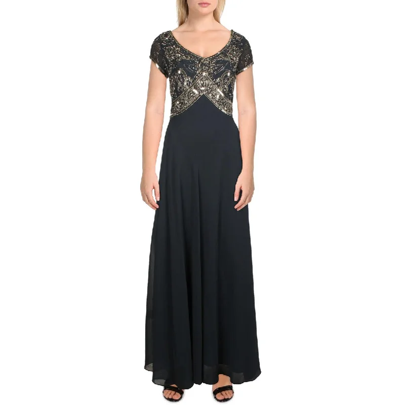 JKara Womens Chiffon Embellished Evening Dress