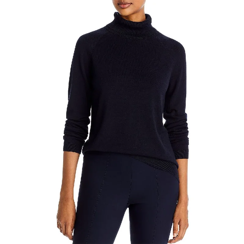 Lafayette 148 New York Womens Ribbed Raglan Sleeves Turtleneck Sweater