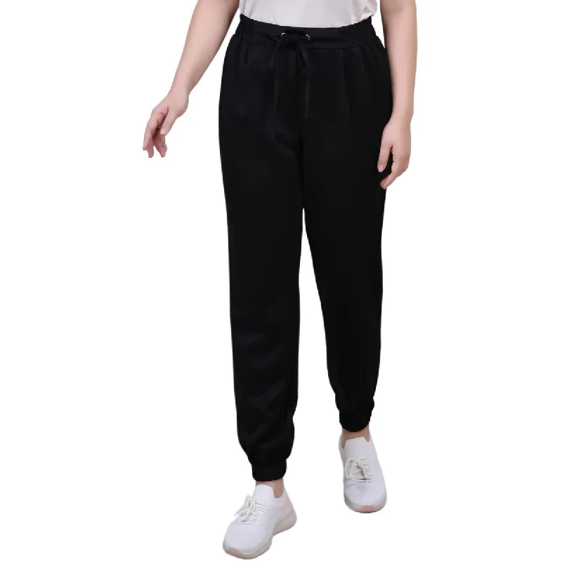 NY Collection Womens Petites Crepe Mid Rise Jogger Pants