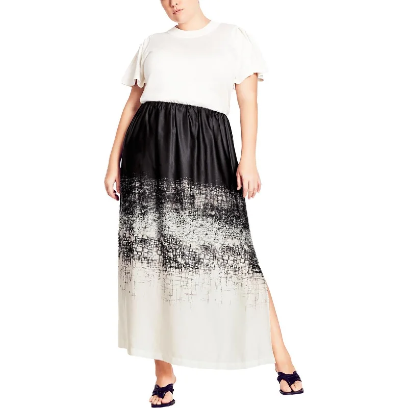 REFINITY Womens Printed Split Hem Maxi Skirt