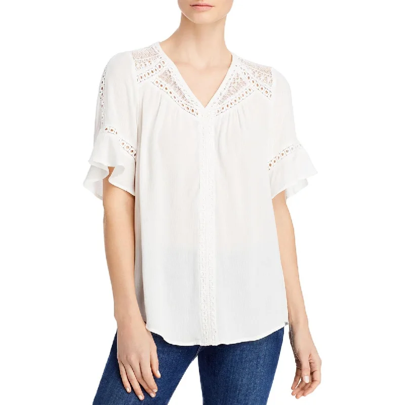 Single Thread Womens Lace Trim V Neck Blouse