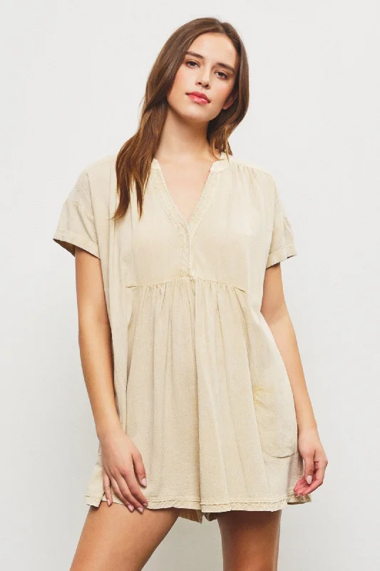 Taupe Cuffed Sleeve Romper