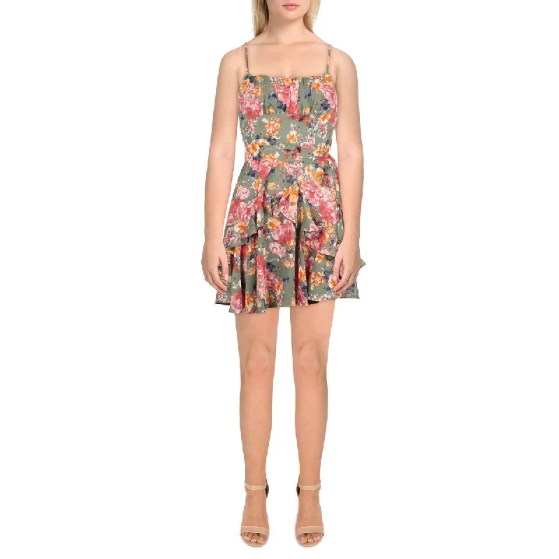 Trixxi Womens Juniors Chiffon Floral Mini Dress