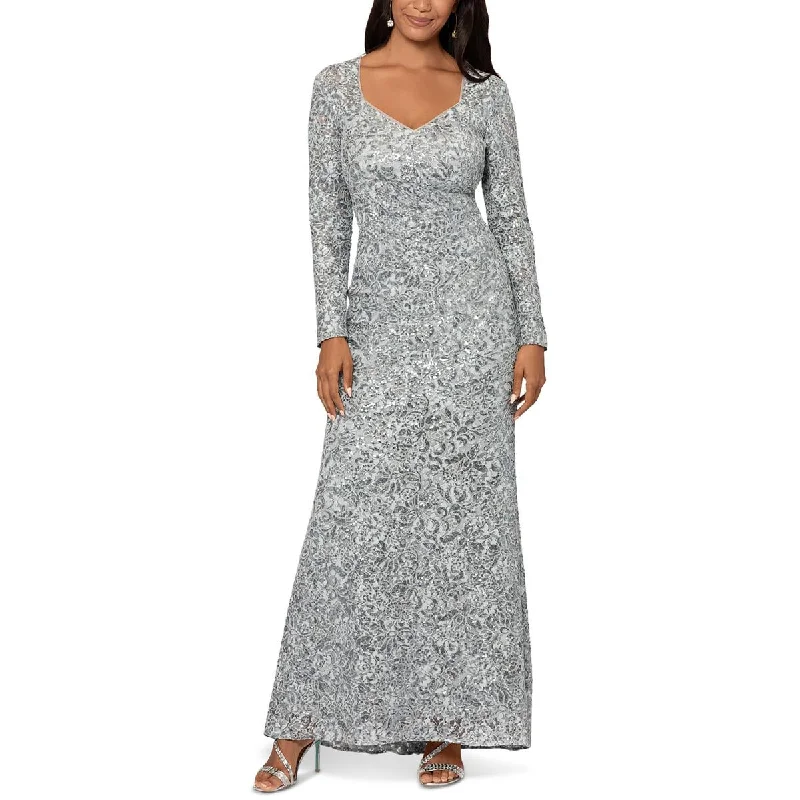 Xscape Womens Lace Sequined Evening Dress