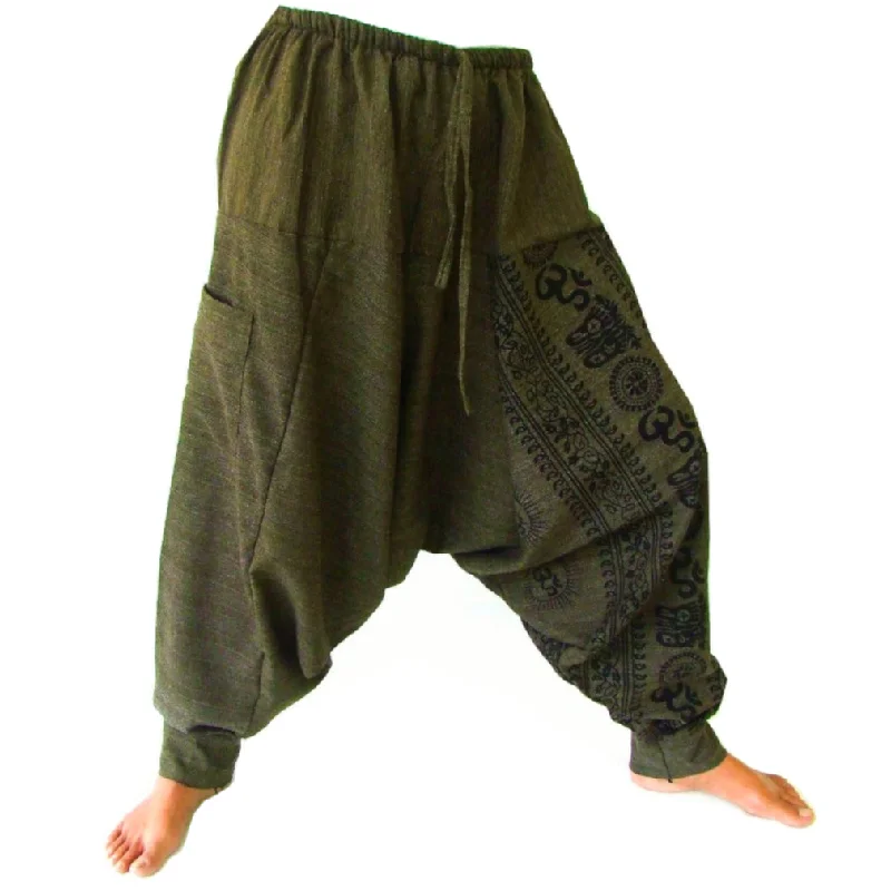 Harem Pants Lounge Pants Baggy Pants Men Women olive green 1 pocket