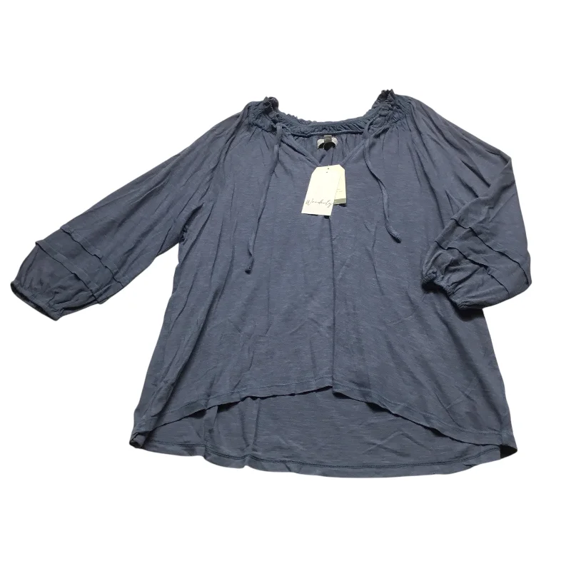 Top 3/4 Sleeve By Wonderly In Blue, Size: L