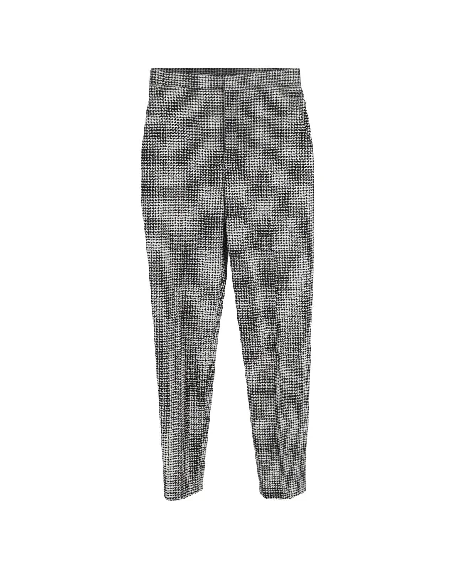 Houndstooth High-Rise Straight-Leg Wool Trousers